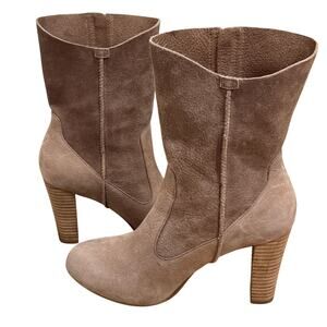 UGG Athena Stacked Heeled Boots Size US 7.5 / EU 38.5 Taupe Brown Suede Leather